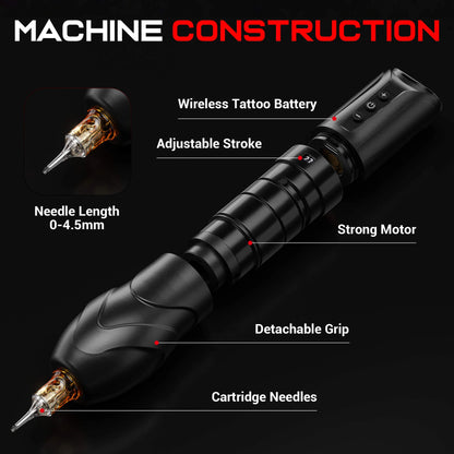 CNC KRONOS Wireless Tattoo Machine– 1900 mAh Battery, USB-C Rapid Charge, 4–12 V Adjustable & 7 Stroke