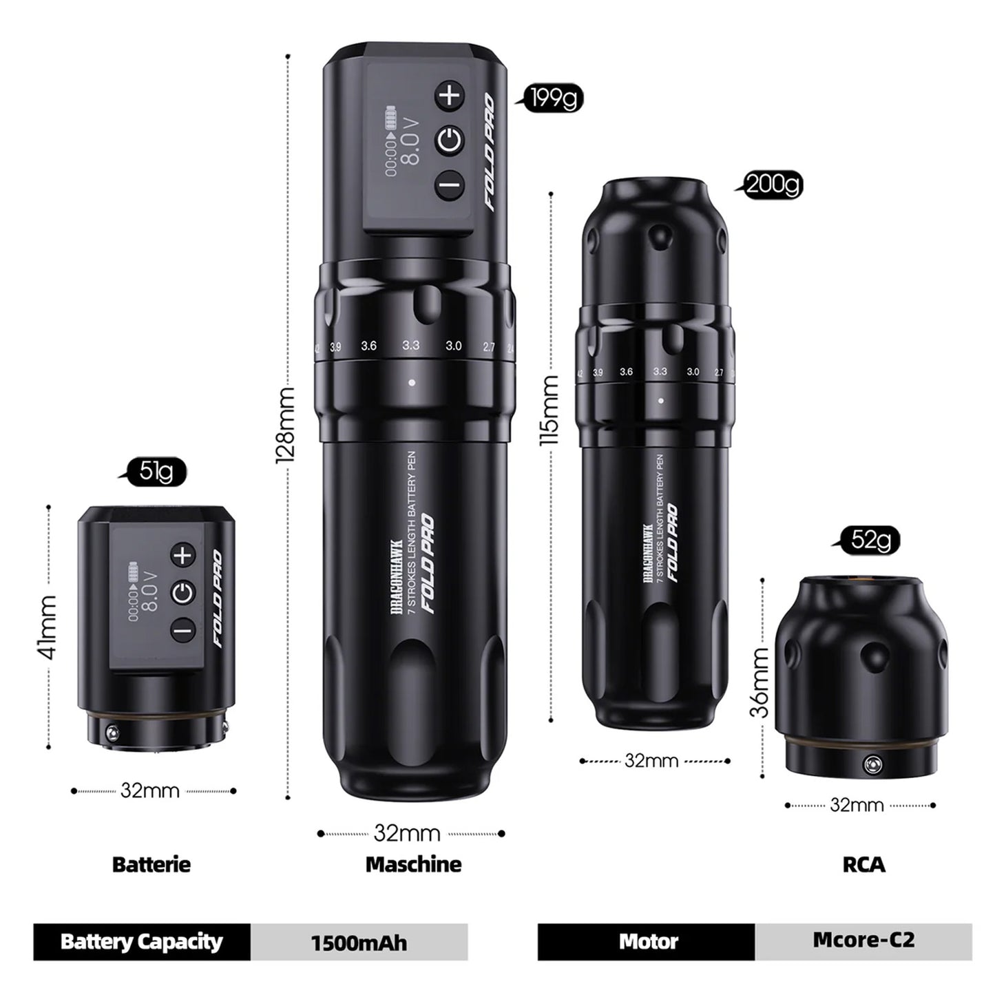 Dragonhawk Fold Pro Wireless Tattoo Pen Machine