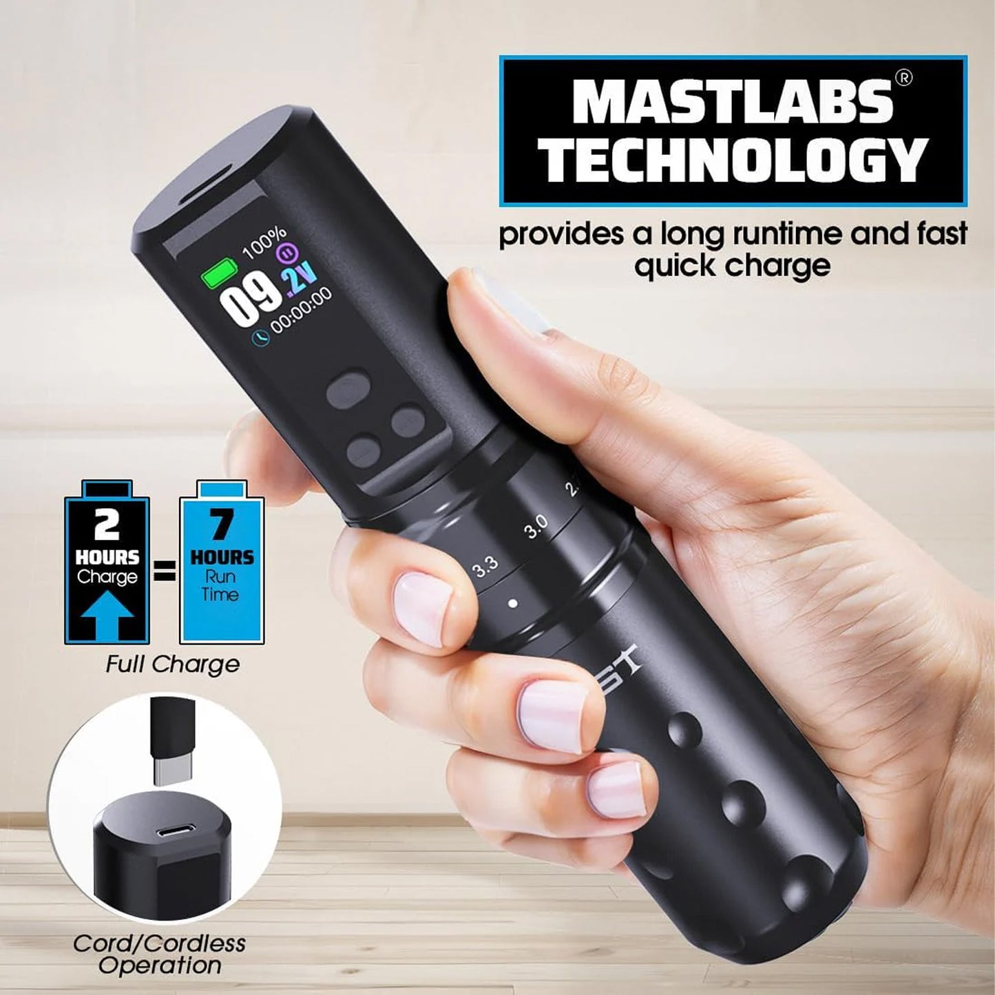 Dragonhawk Mast Fold2 Pro Wireless Tattoo Pen Machine with Dual Replaceable Batteries