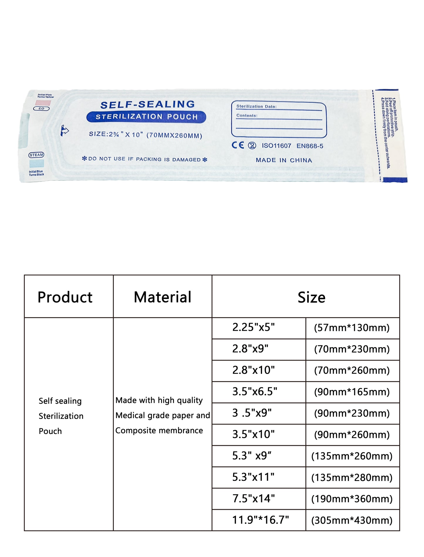 SELF SEALING STERILIZATION AUTOCLAVE POUCHES -JESTERS TATTOO SUPPLY - PICK SIZE