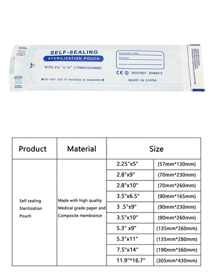 SELF SEALING STERILIZATION AUTOCLAVE POUCHES -JESTERS TATTOO SUPPLY - PICK SIZE